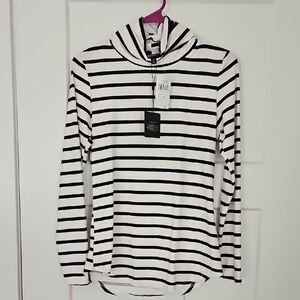 Bobeau Black and White Striped Long Sleeve Top